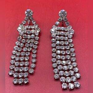 Vintage Women’s Earrings Rhinestones Cascade MCM Art Deco 3.5” Statement